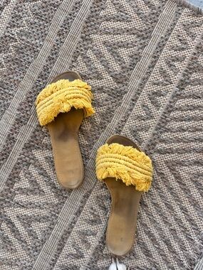 Yellow Fringe Slide Sandals Slip-on Flat Casual Women Summer Spring macrame